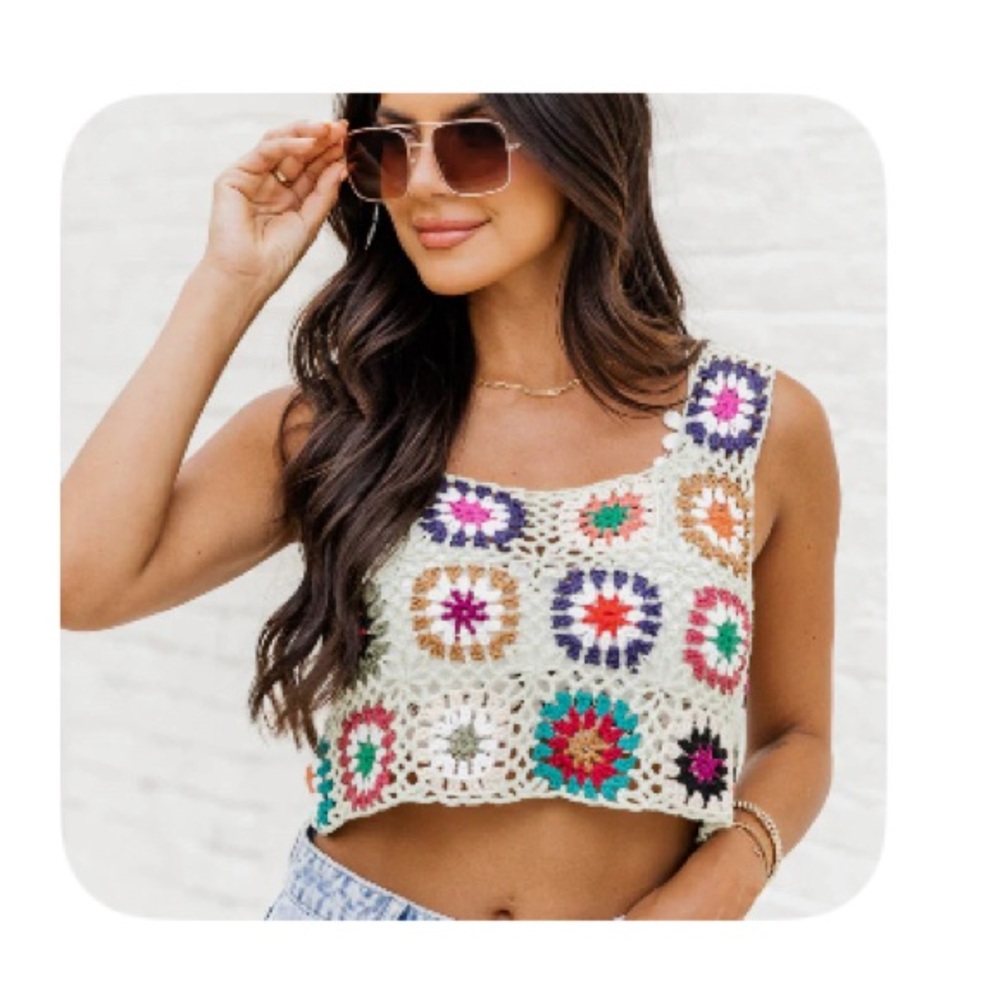 Pink Lily Multicolor Crochet Crop Top